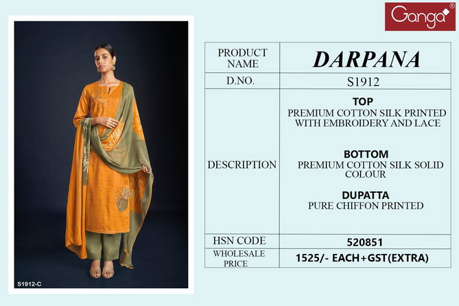 Darpana1912 By Ganga Embroidery Printed Suits Catalog